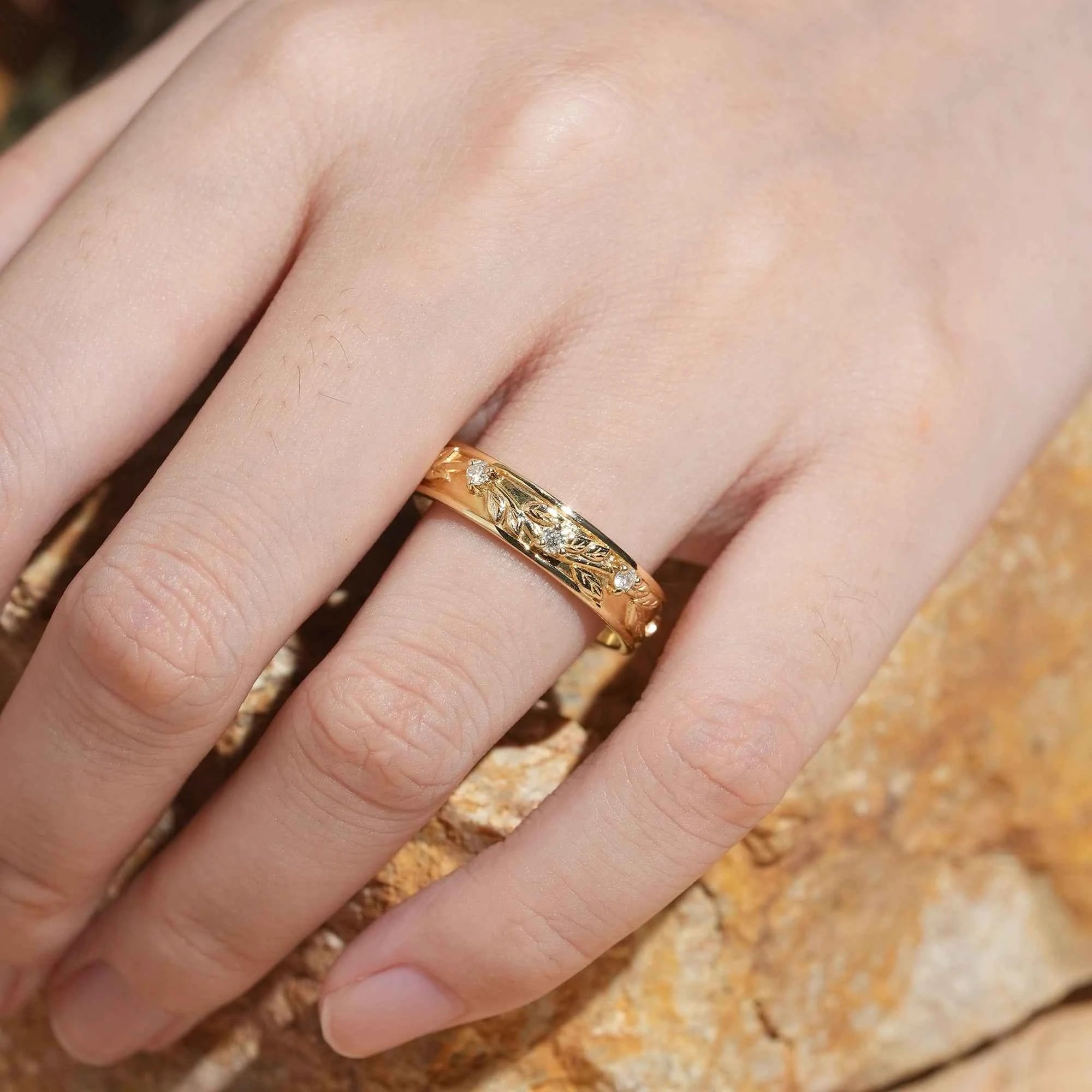 Men's Moissanite Leaf Band - Atticus - GemsMagic