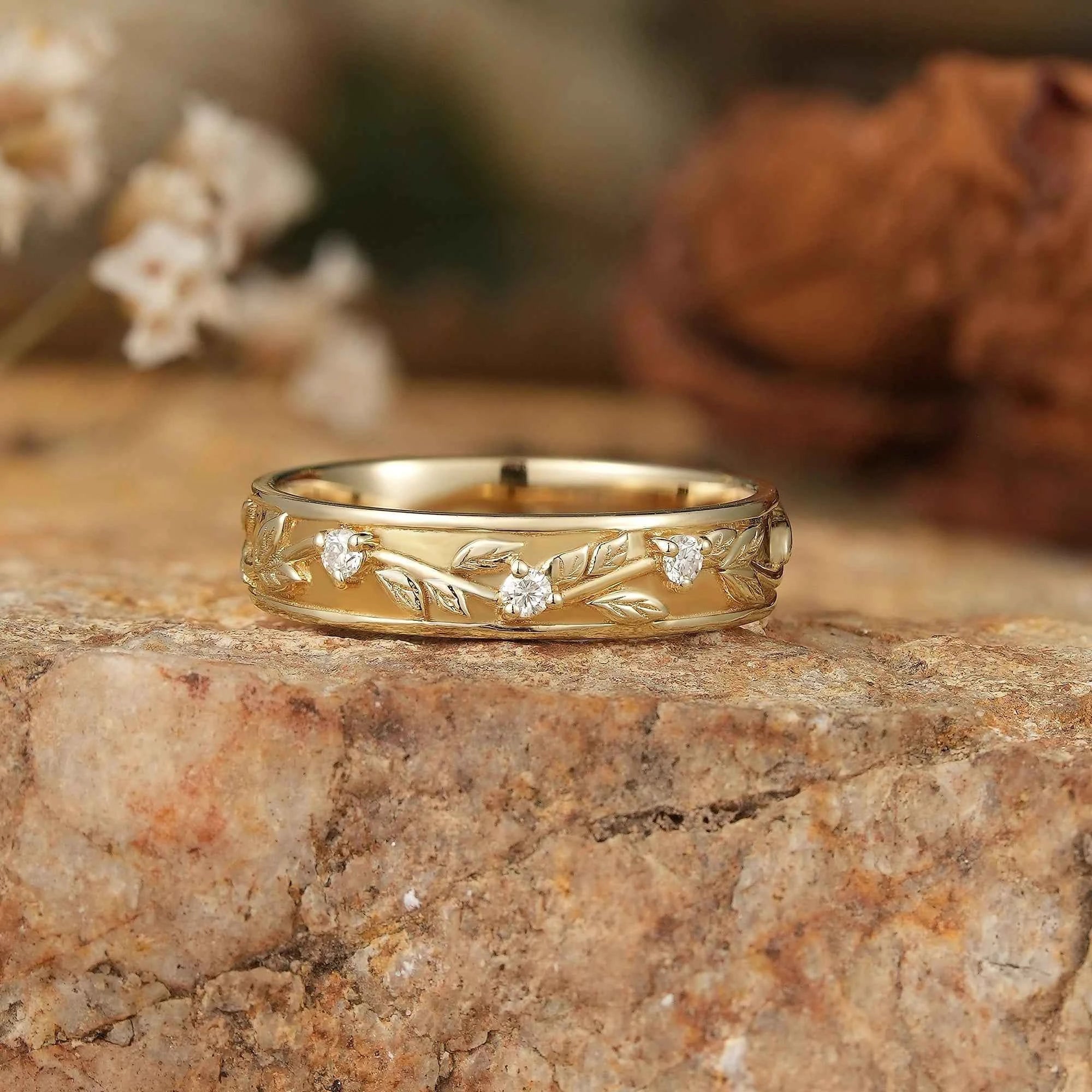 Men's Moissanite Leaf Band - Atticus - GemsMagic