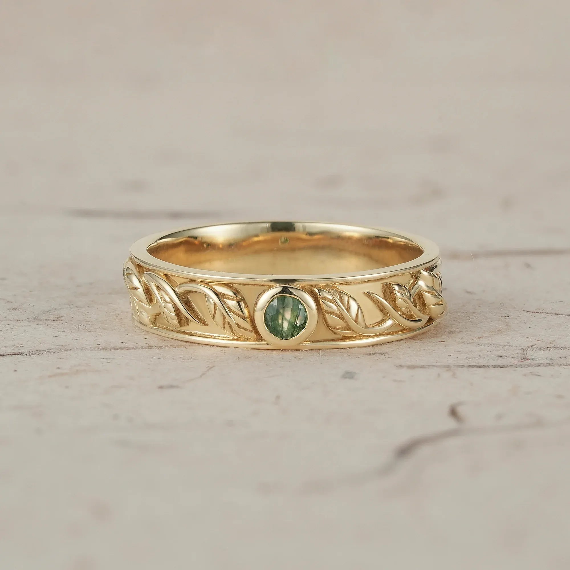 Men's Moss Agate Leaf Band - Asher - GemsMagic