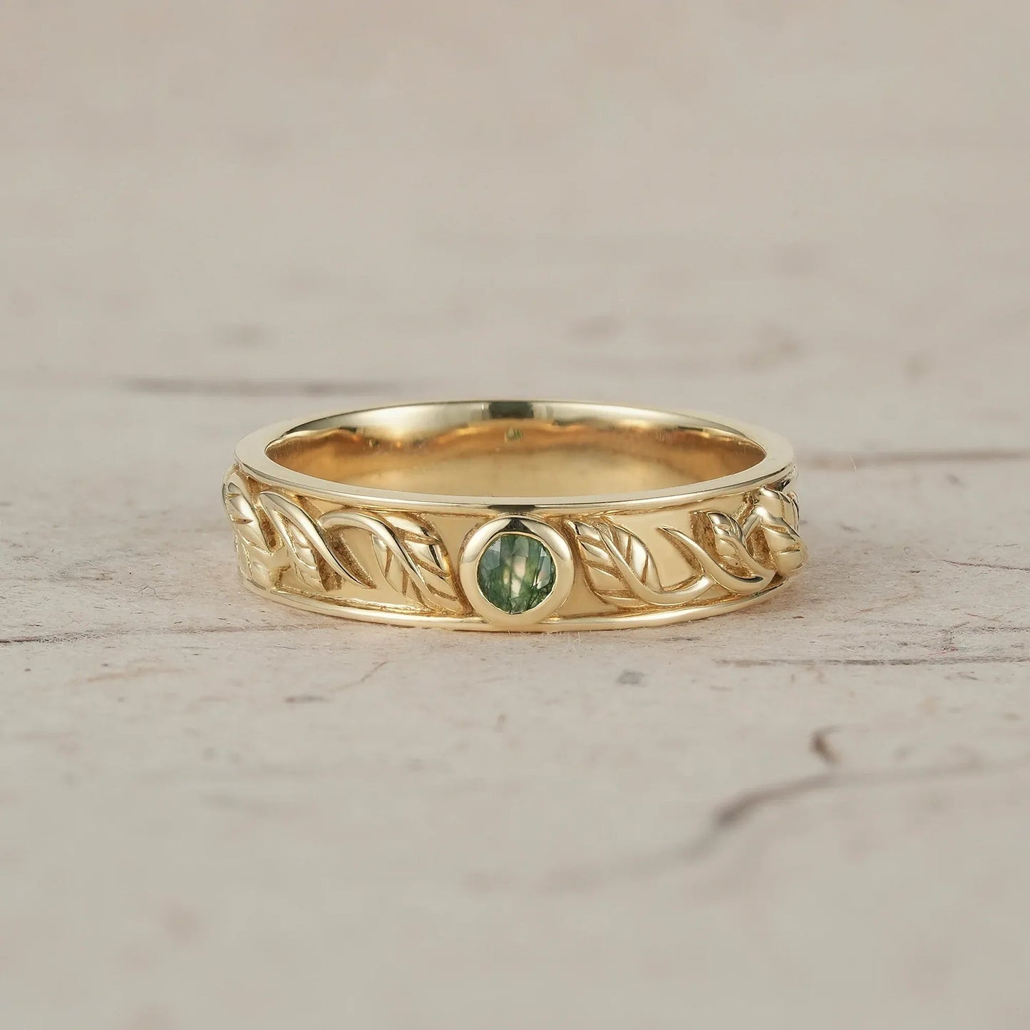 Men's Moss Agate Leaf Band - Asher - GemsMagic