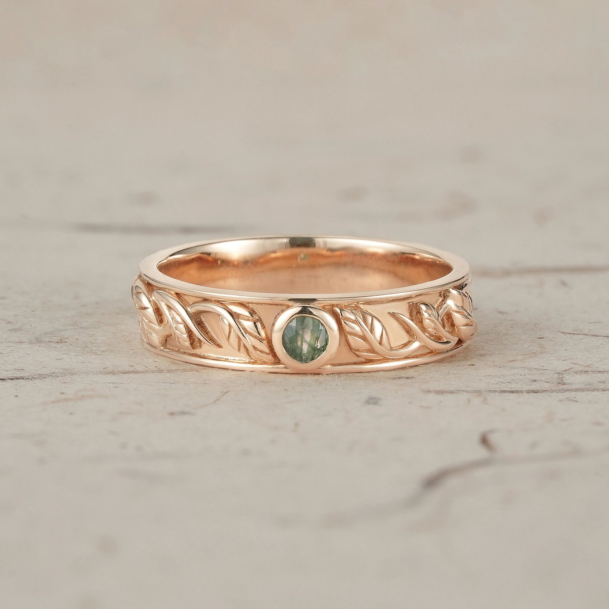 Men's Moss Agate Leaf Band - Asher - GemsMagic