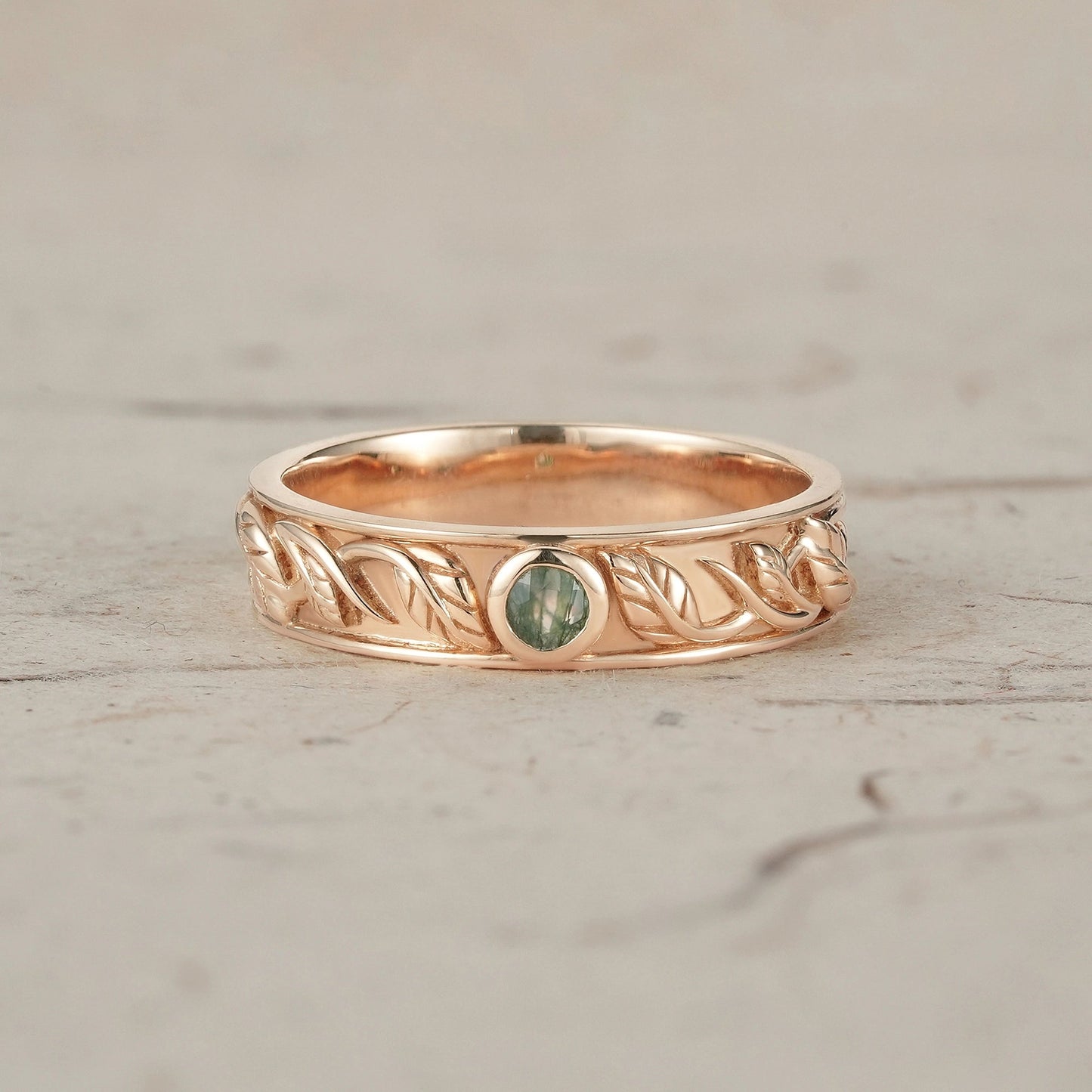 Men's Moss Agate Leaf Band - Asher - GemsMagic