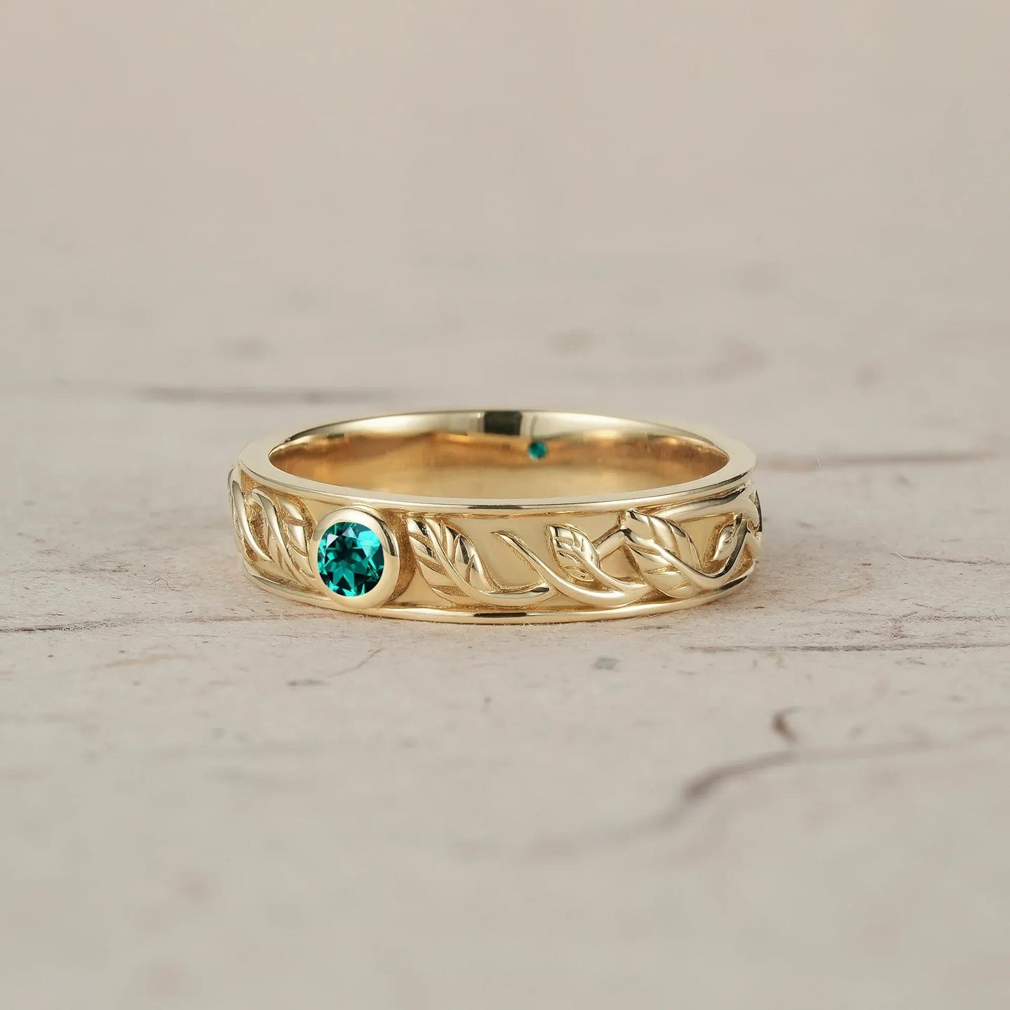 Men's Natural Emerald Leaf Band - Asher - GemsMagic