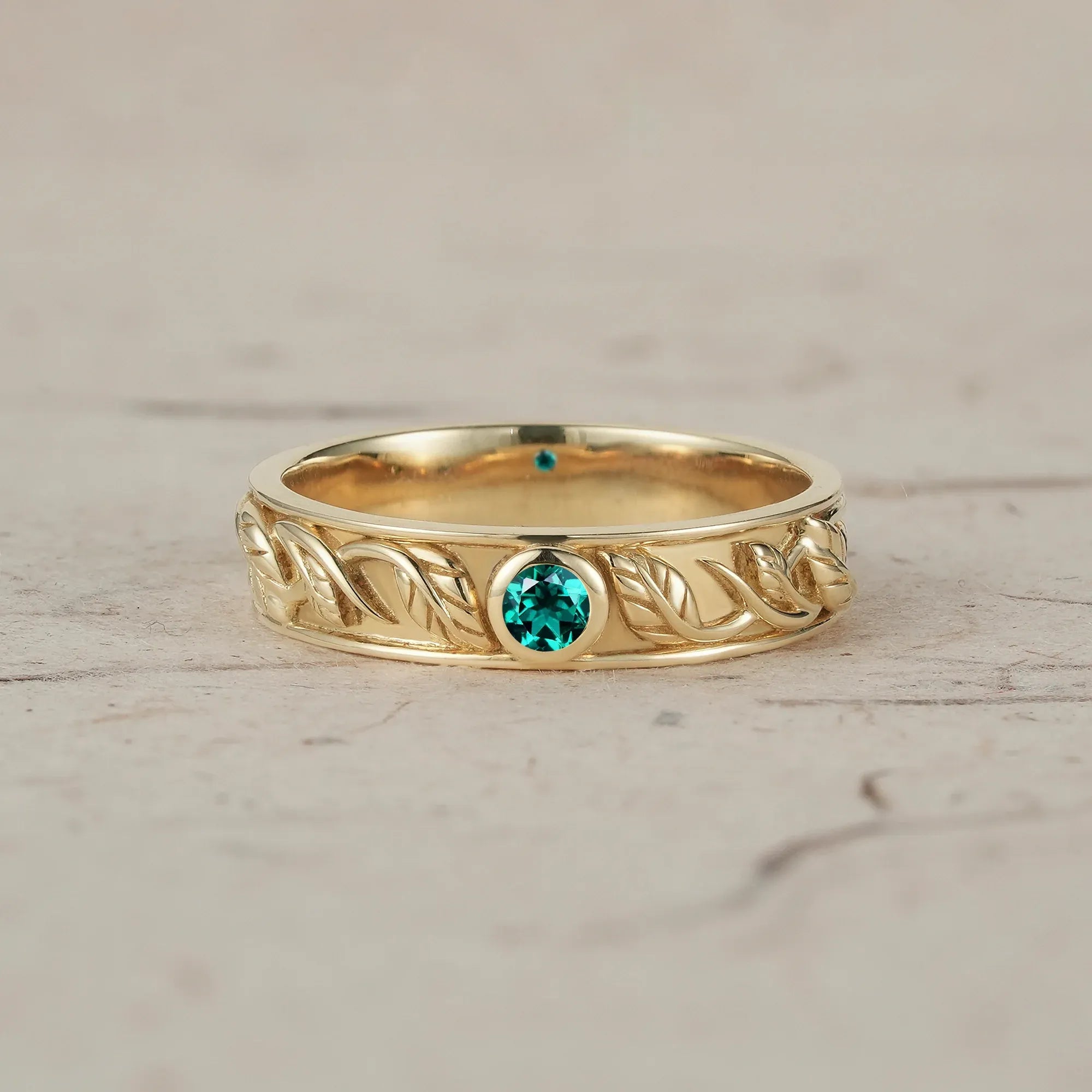 Men's Natural Emerald Leaf Band - Asher - GemsMagic