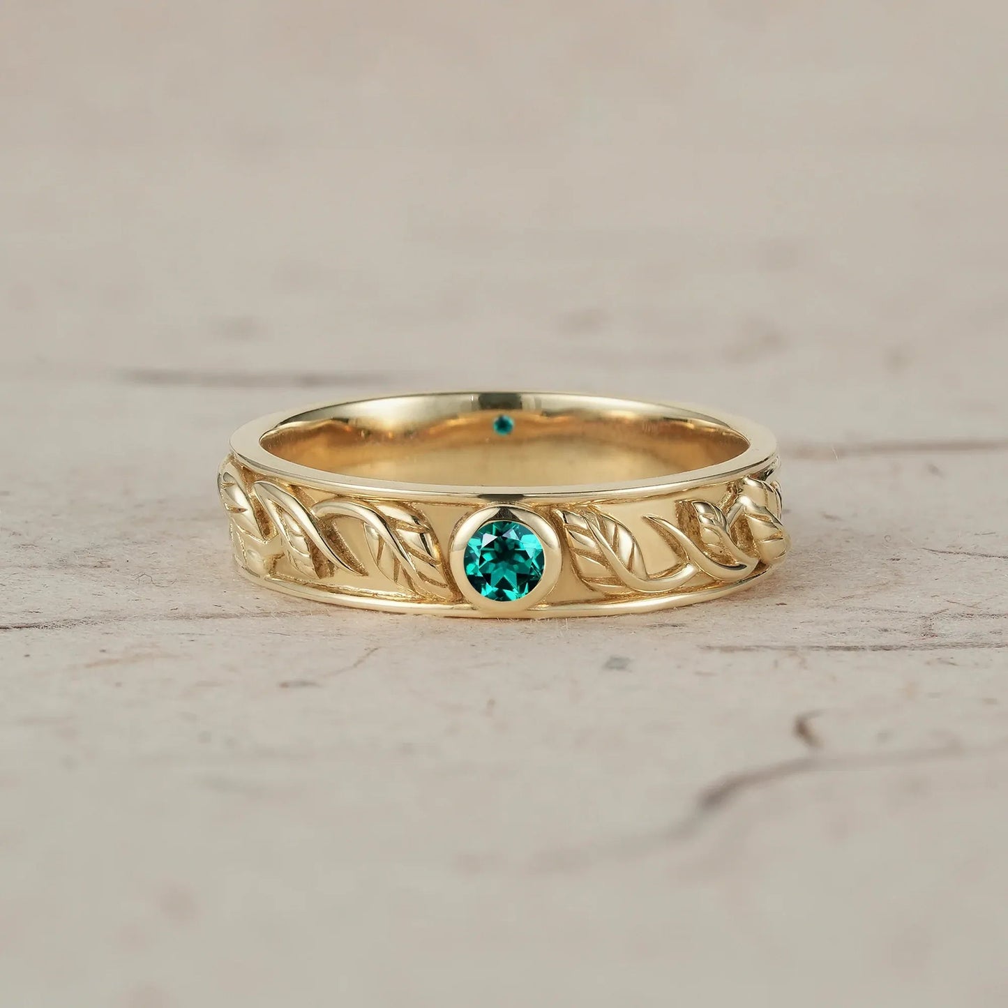 Men's Natural Emerald Leaf Band - Asher - GemsMagic