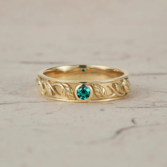 Men's Natural Emerald Leaf Band - Asher - GemsMagic