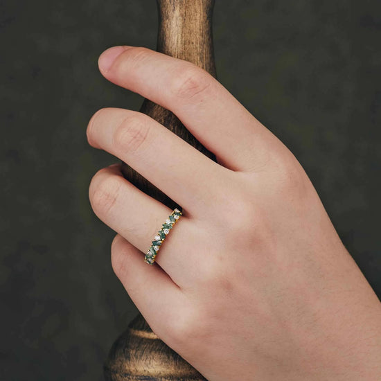 Moissanite and Moss Agate Alternating Wedding Band - GemsMagic - GemsMagic