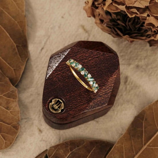 Moissanite and Moss Agate Alternating Wedding Band - GemsMagic - GemsMagic