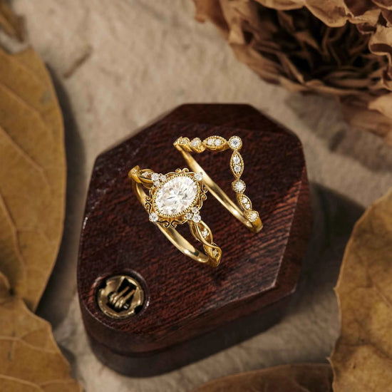 Moissanite Filigree Engagement Ring Set 2pcs - GemsMagic - GemsMagic