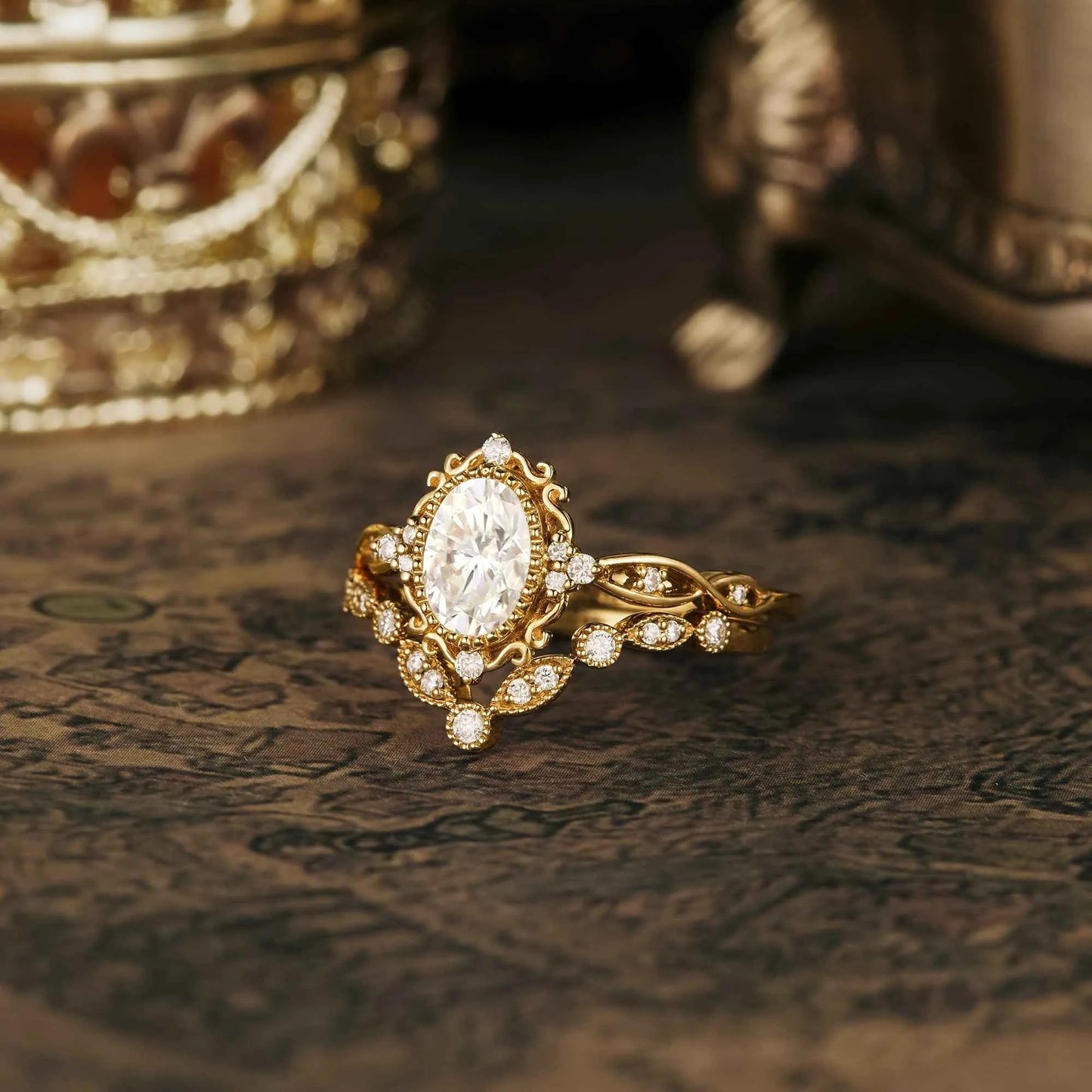 Moissanite Filigree Engagement Ring Set 2pcs - GemsMagic - GemsMagic