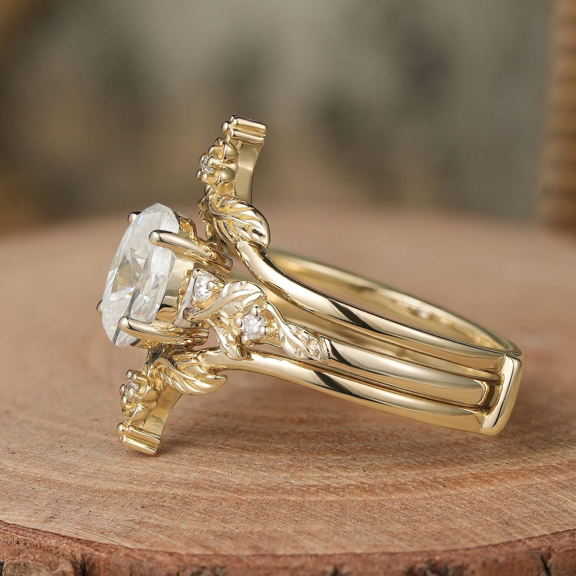 Moissanite Leaf Inspired Enhancer Ring Set - Calypso - GemsMagic