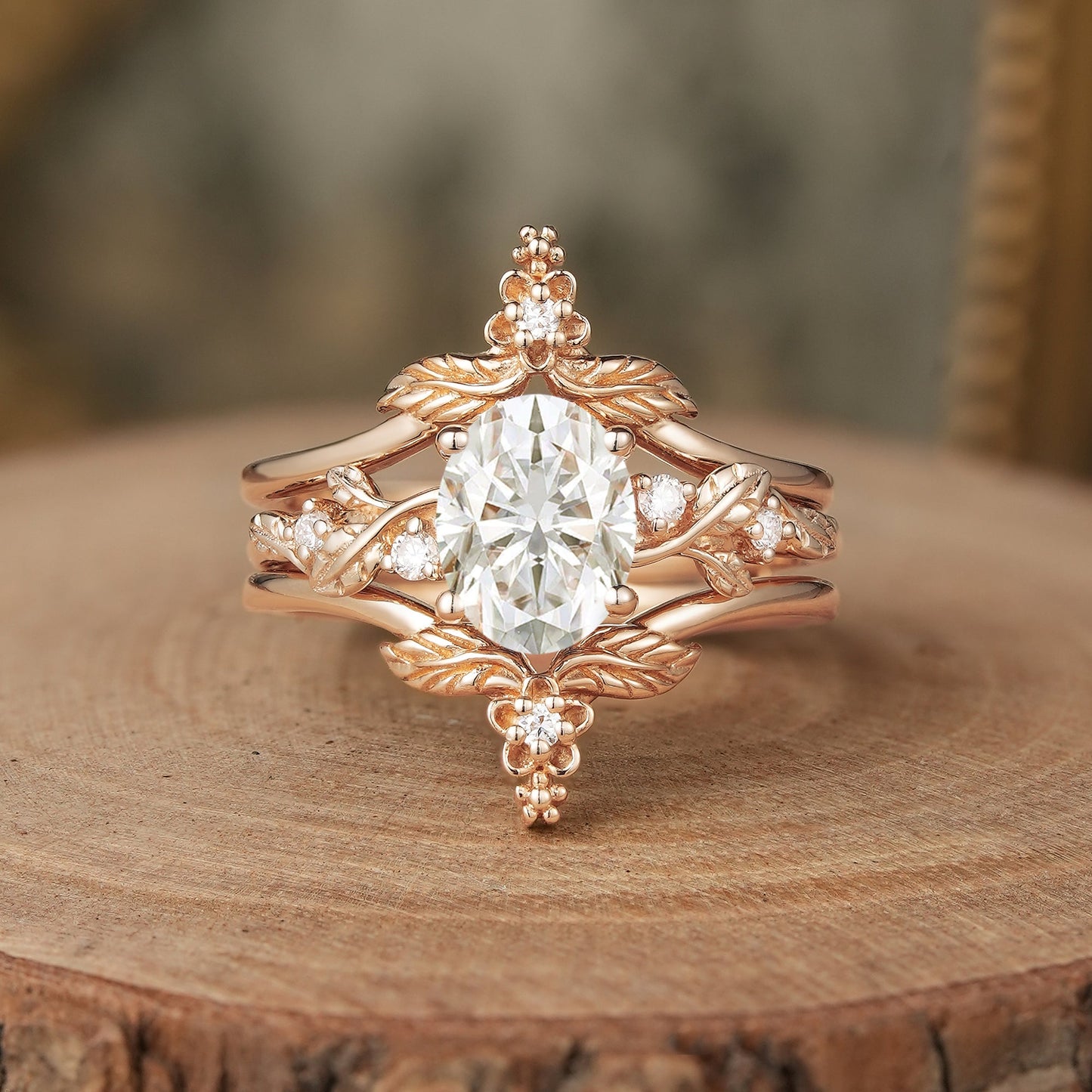 Moissanite Leaf Inspired Enhancer Ring Set - Calypso - GemsMagic