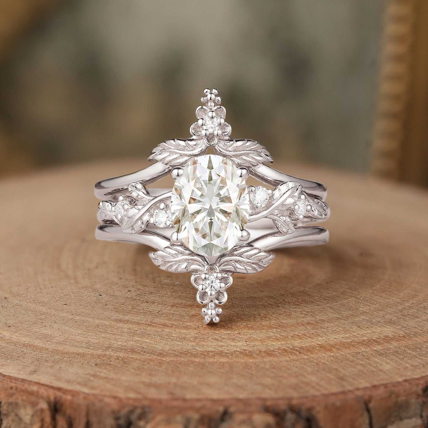 Moissanite Leaf Inspired Enhancer Ring Set - Calypso - GemsMagic