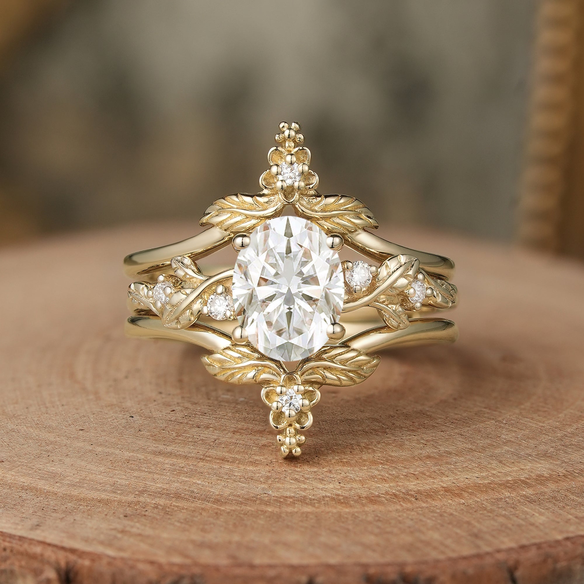 Moissanite Leaf Inspired Enhancer Ring Set - Calypso - GemsMagic