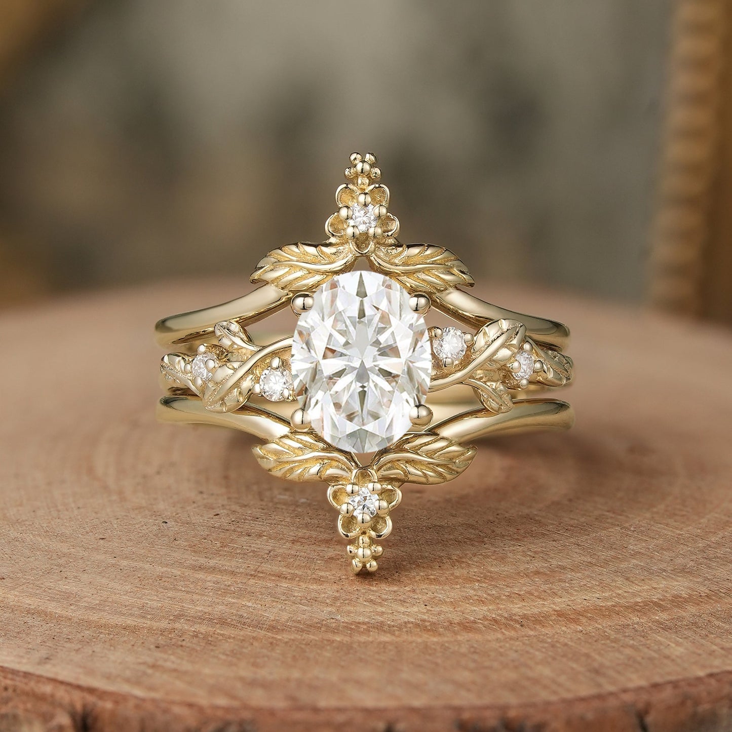 Moissanite Leaf Inspired Enhancer Ring Set - Calypso - GemsMagic