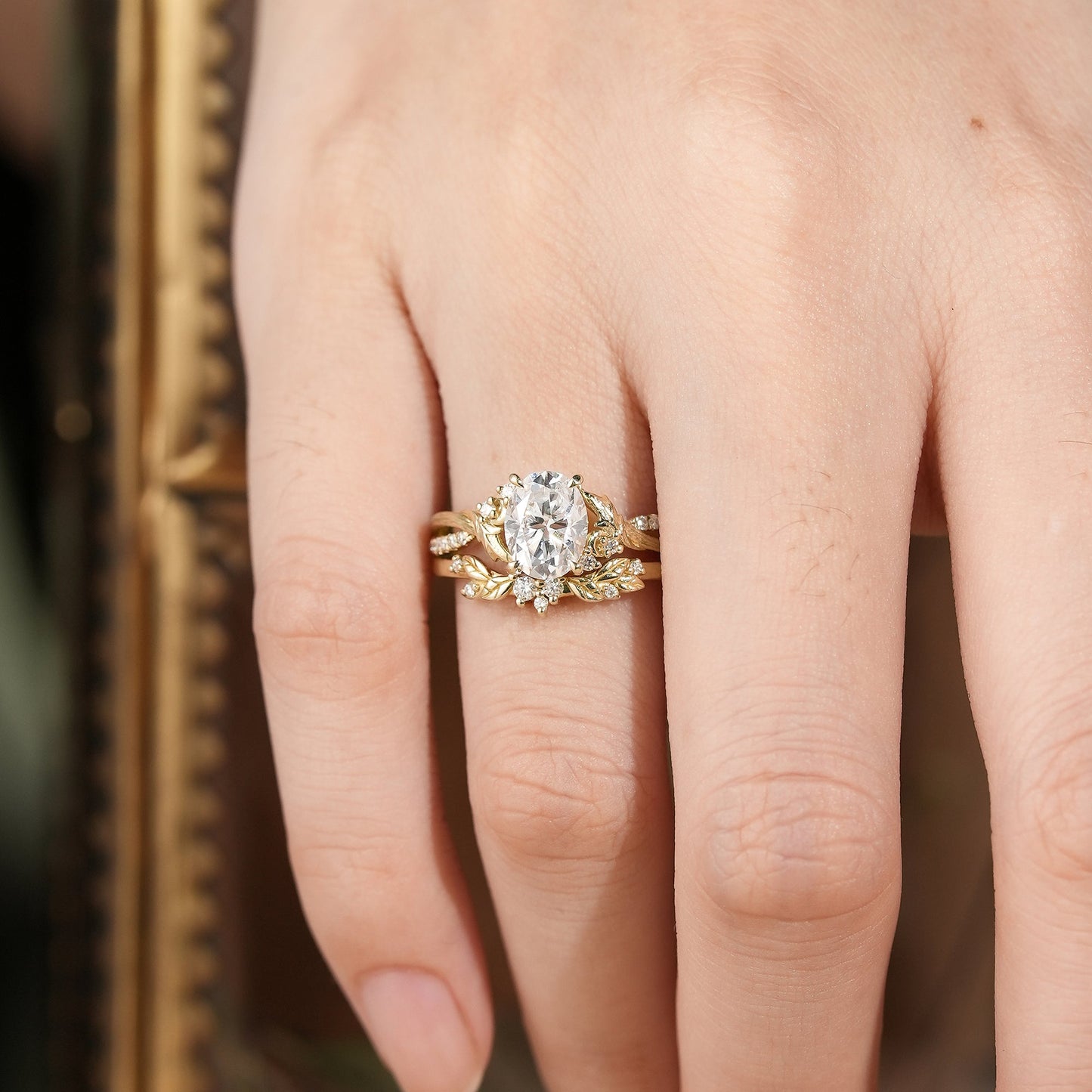 Moissanite Leaf & Moon Design Bridal Set - Alice - GemsMagic