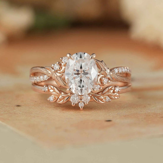 Moissanite Leaf & Moon Design Bridal Set - Alice - GemsMagic