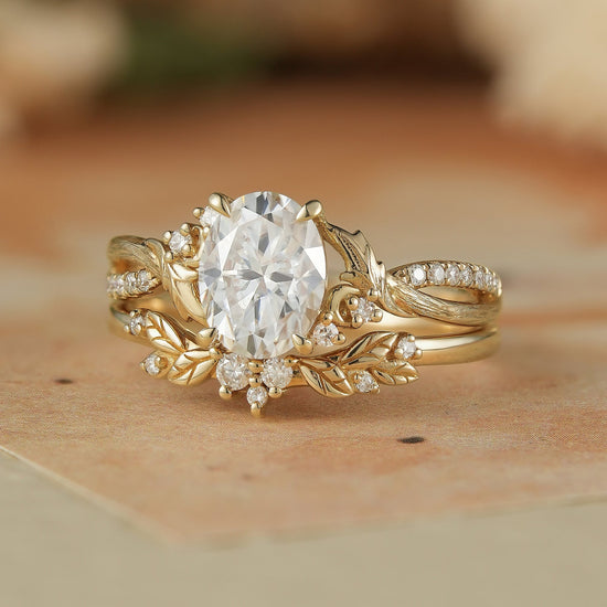 Moissanite Leaf & Moon Design Bridal Set - Alice - GemsMagic