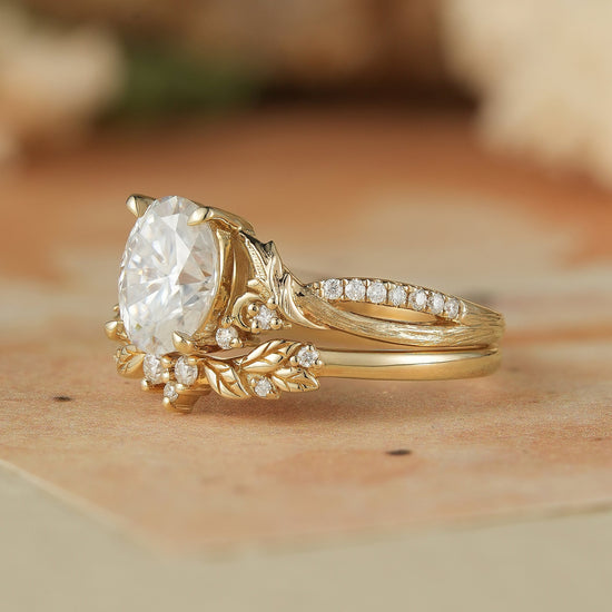 Moissanite Leaf & Moon Design Bridal Set - Alice - GemsMagic