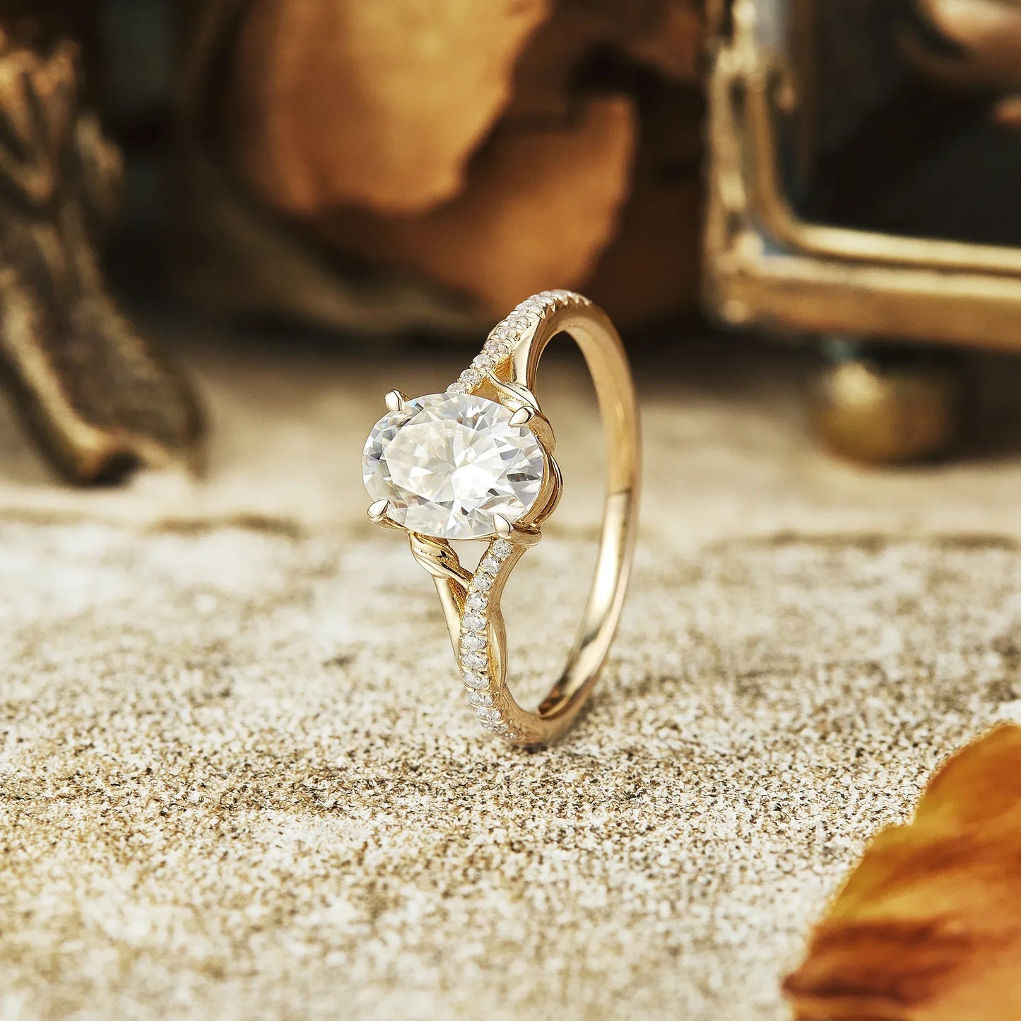 Moissanite Twisted Leaf Engagement Ring - GemsMagic - GemsMagic