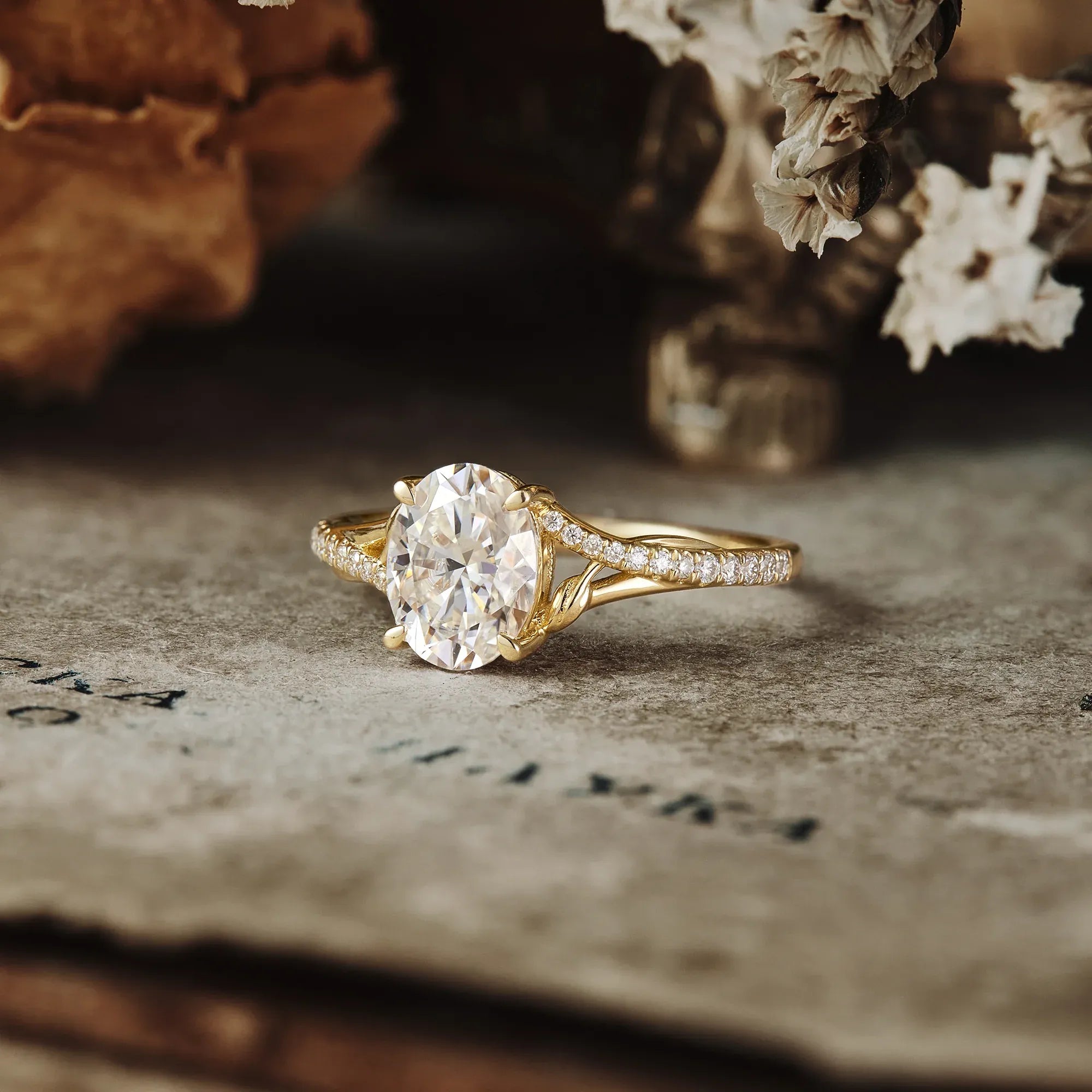 Moissanite Twisted Leaf Engagement Ring - GemsMagic - GemsMagic