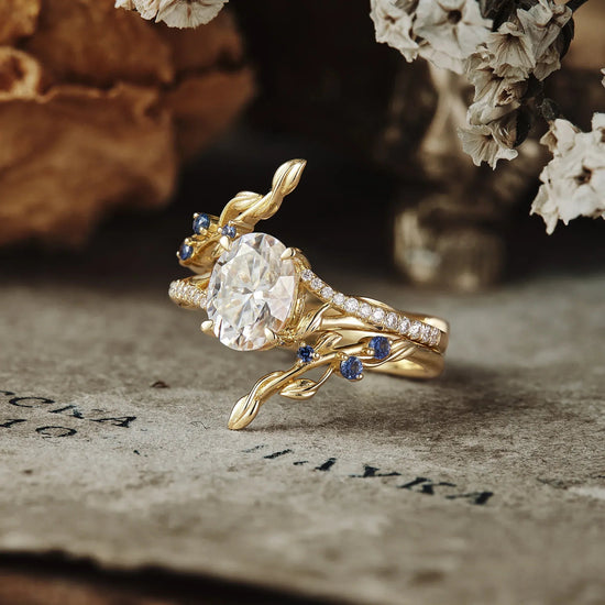 Moissanite Twisted Leaf Enhancer Ring Set 2pcs - GemsMagic - GemsMagic