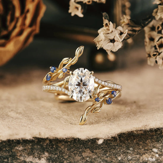 Moissanite Twisted Leaf Enhancer Ring Set 2pcs - GemsMagic - GemsMagic