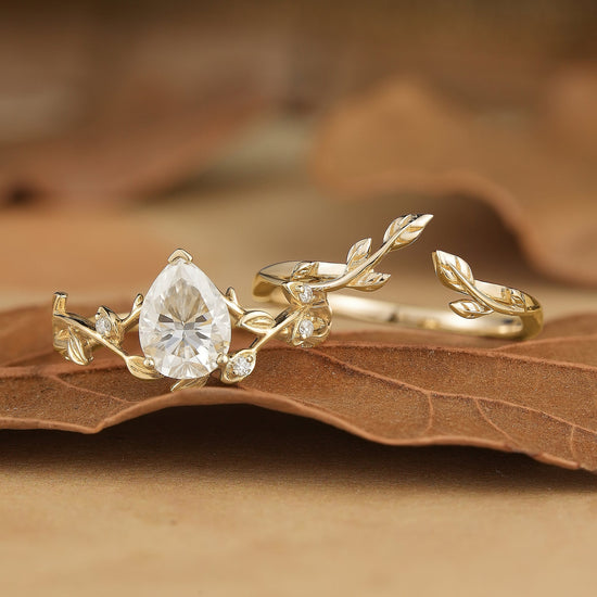 Moissanite Vine Inspired Pear Shaped Design Bridal Set - Yara - GemsMagic