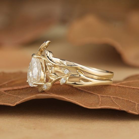 Moissanite Vine Inspired Pear Shaped Design Bridal Set - Yara - GemsMagic