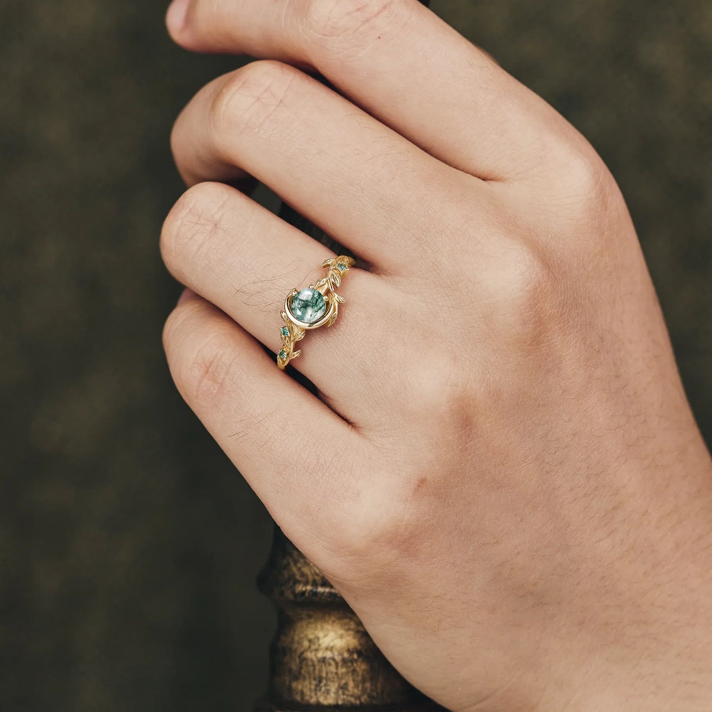 Moon Encircled Moss Agate Ring - Mia - GemsMagic