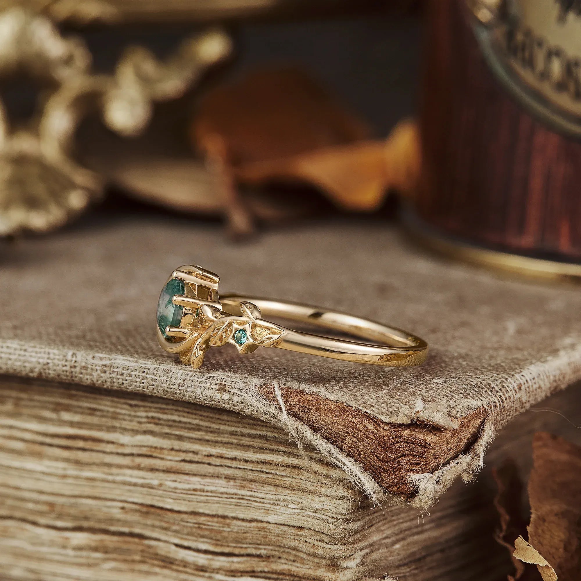 Moon Encircled Moss Agate Ring - Mia - GemsMagic