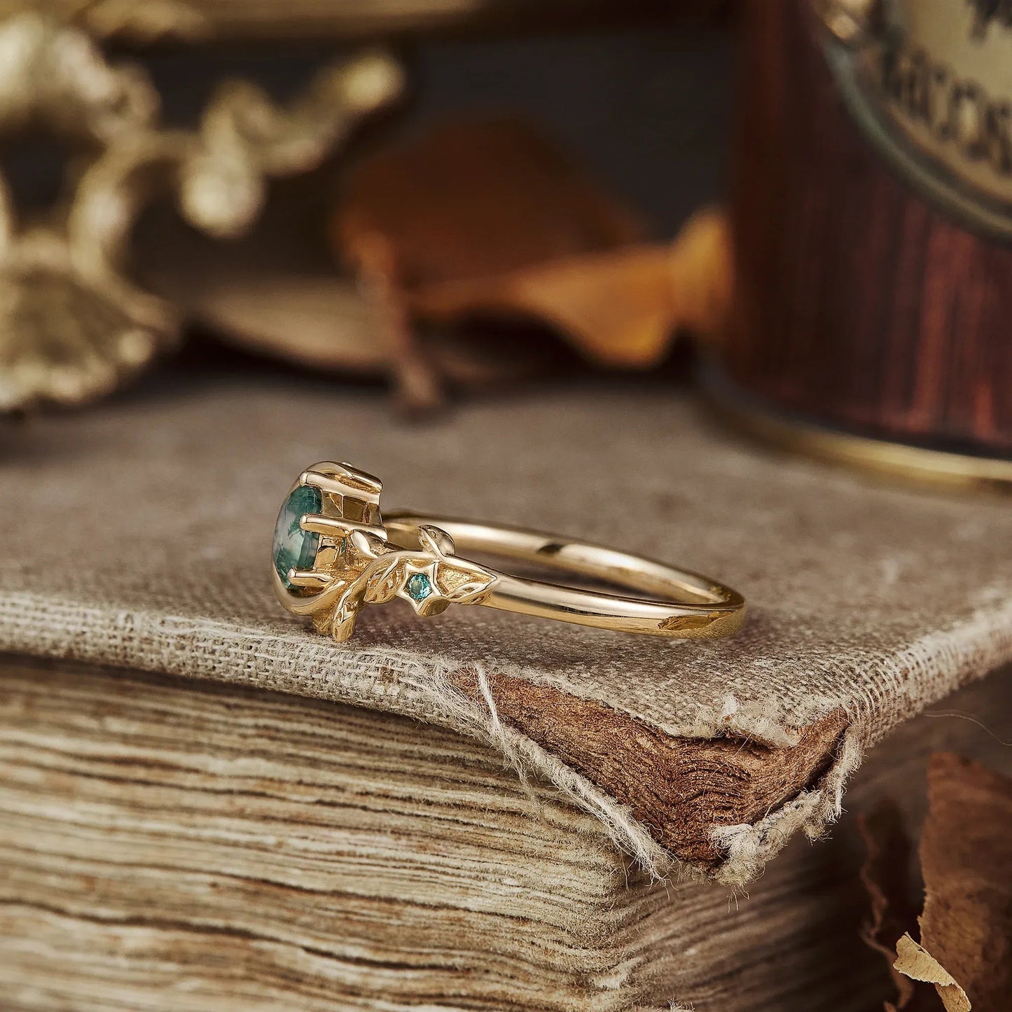 Moon Encircled Moss Agate Ring - Mia - GemsMagic