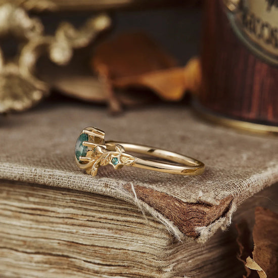 Moon Encircled Moss Agate Ring - Mia - GemsMagic