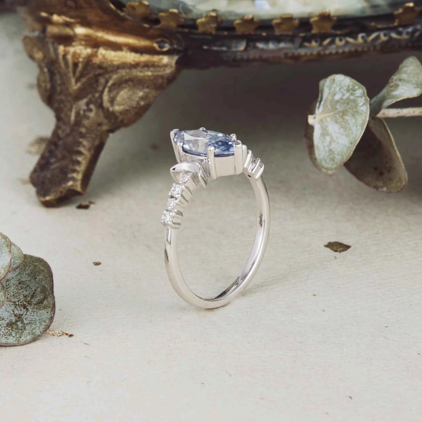 Moon Inspired Marquise Gray Moissanite Engagement Ring - GemsMagic - GemsMagic