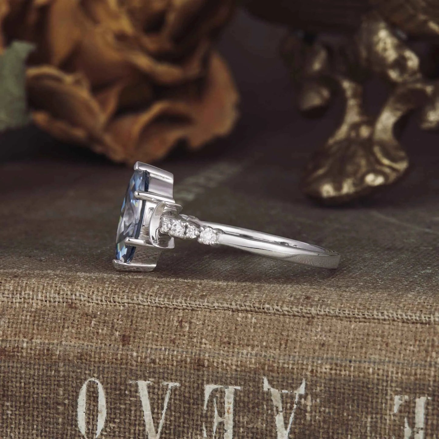 Moon Inspired Marquise Gray Moissanite Engagement Ring - GemsMagic - GemsMagic