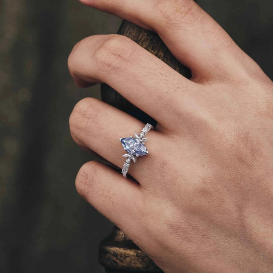 Moon Inspired Marquise Gray Moissanite Engagement Ring - GemsMagic - GemsMagic