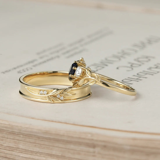 Moon Inspired Star Sandstone and Moissanite Couple Rings - Endless Journey - GemsMagic