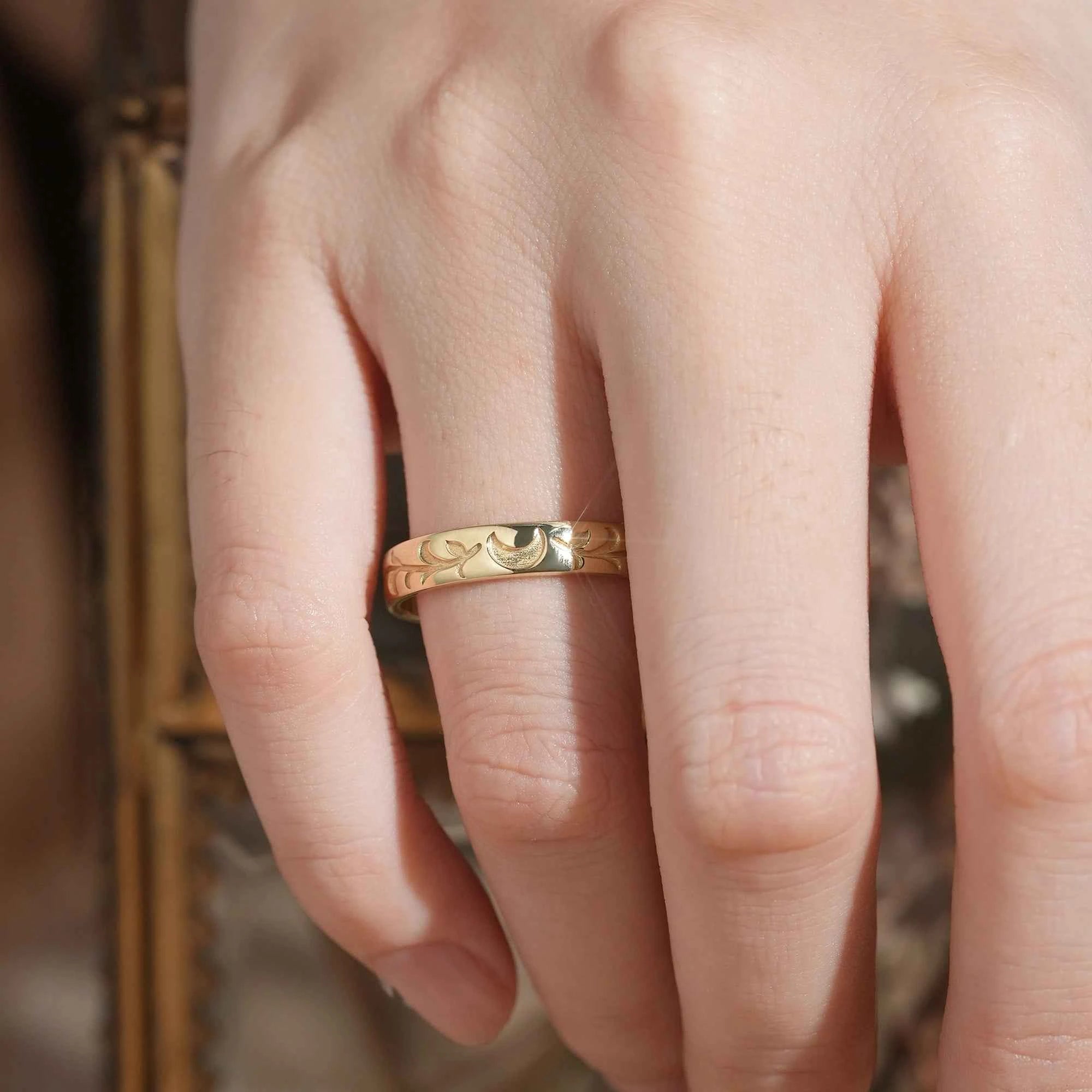 Moon & Leaf Gold Men's Band - Kai - GemsMagic