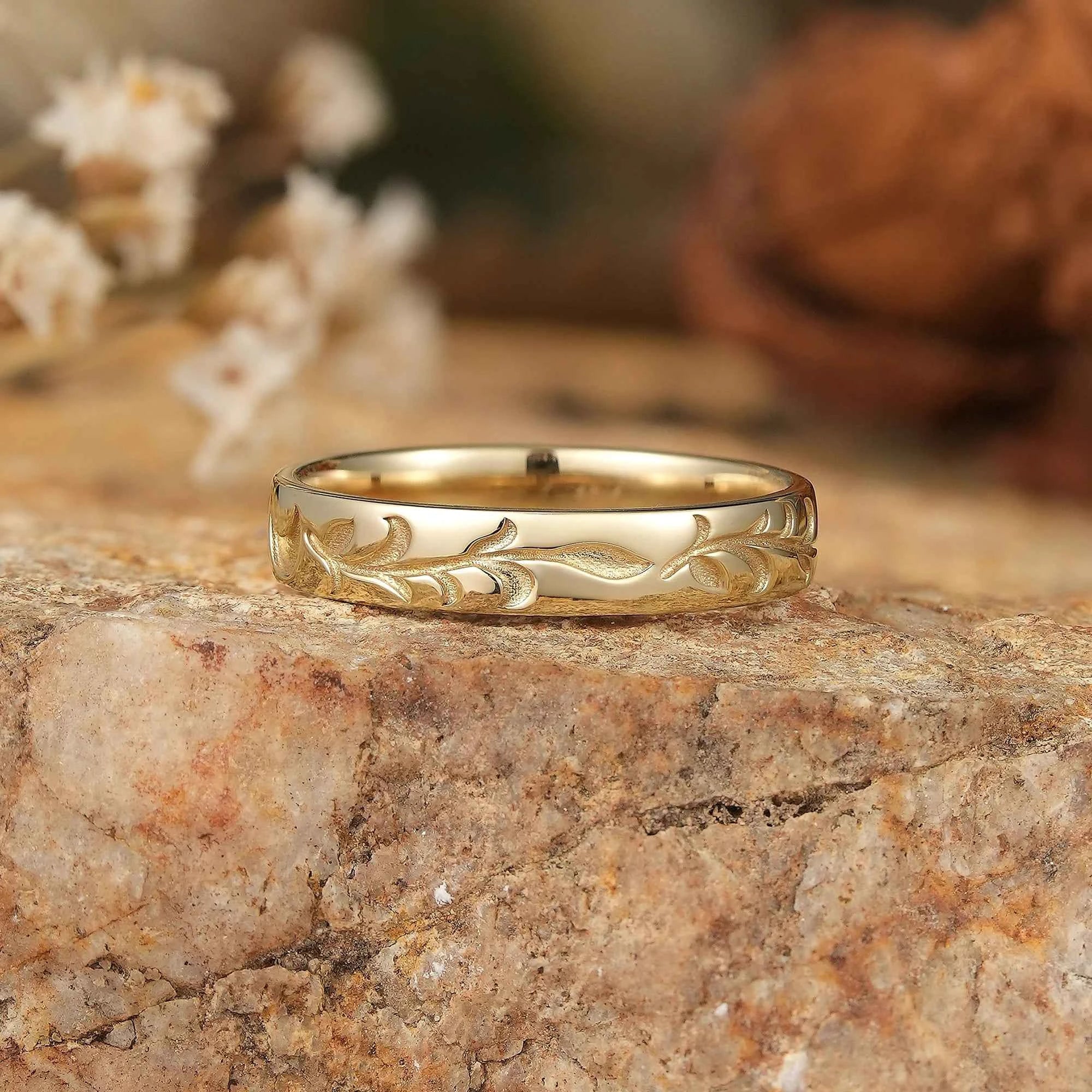 Moon & Leaf Gold Men's Band - Kai - GemsMagic