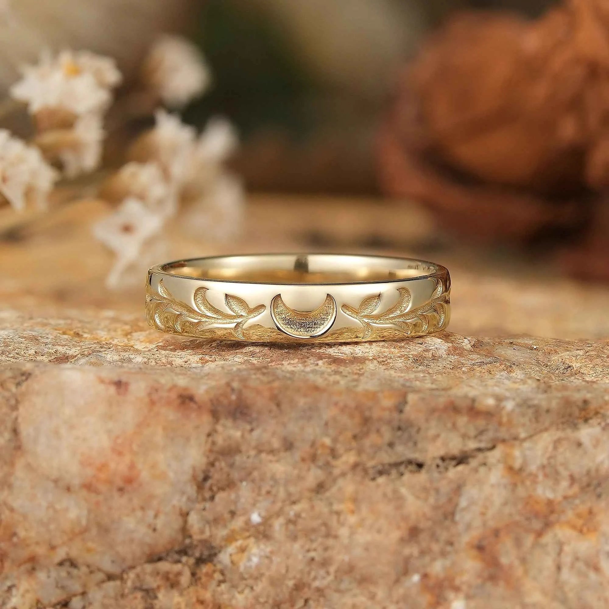 Moon & Leaf Gold Men's Band - Kai - GemsMagic