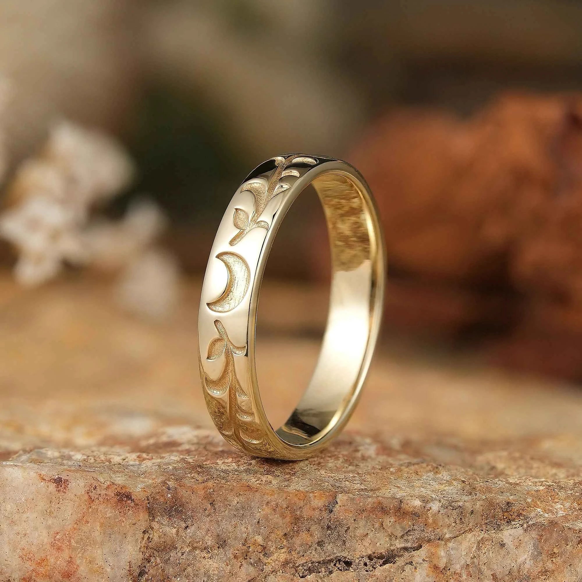 Moon & Leaf Gold Men's Band - Kai - GemsMagic