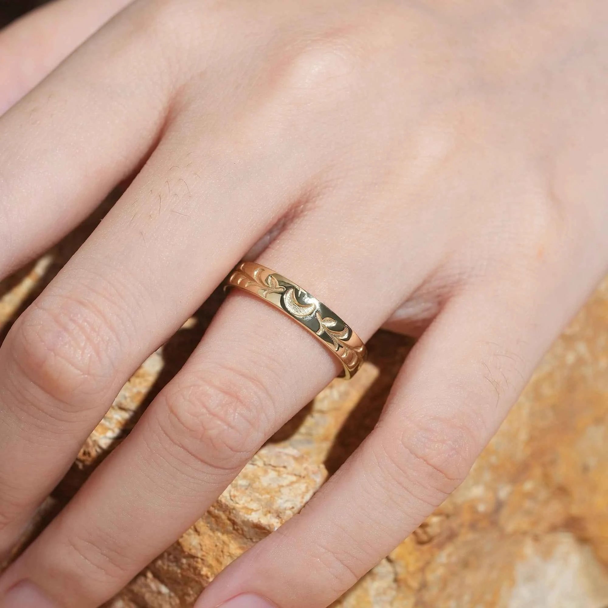 Moon & Leaf Gold Men's Band - Kai - GemsMagic