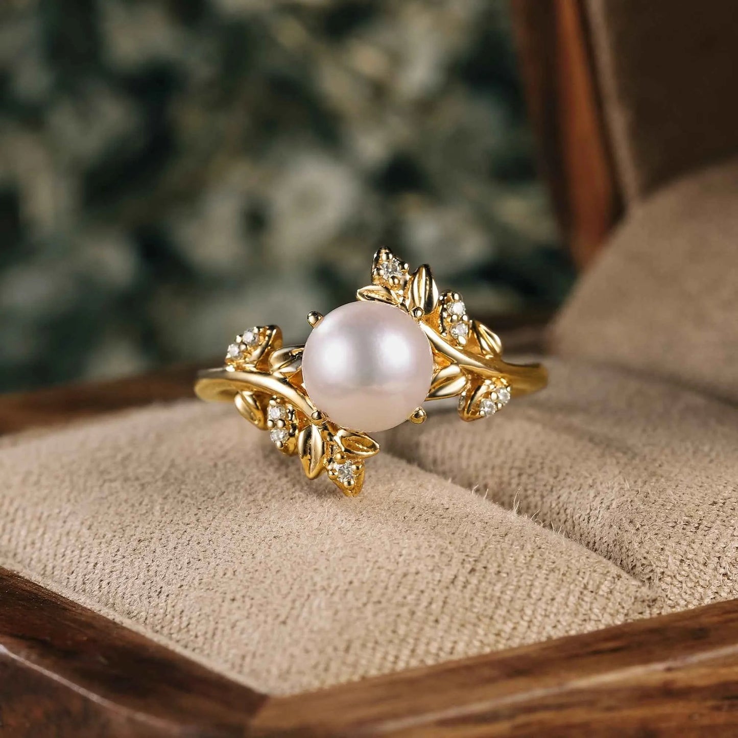 Moonlight Flower Inspired Akoya Pearl Ring - GemsMagic - GemsMagic