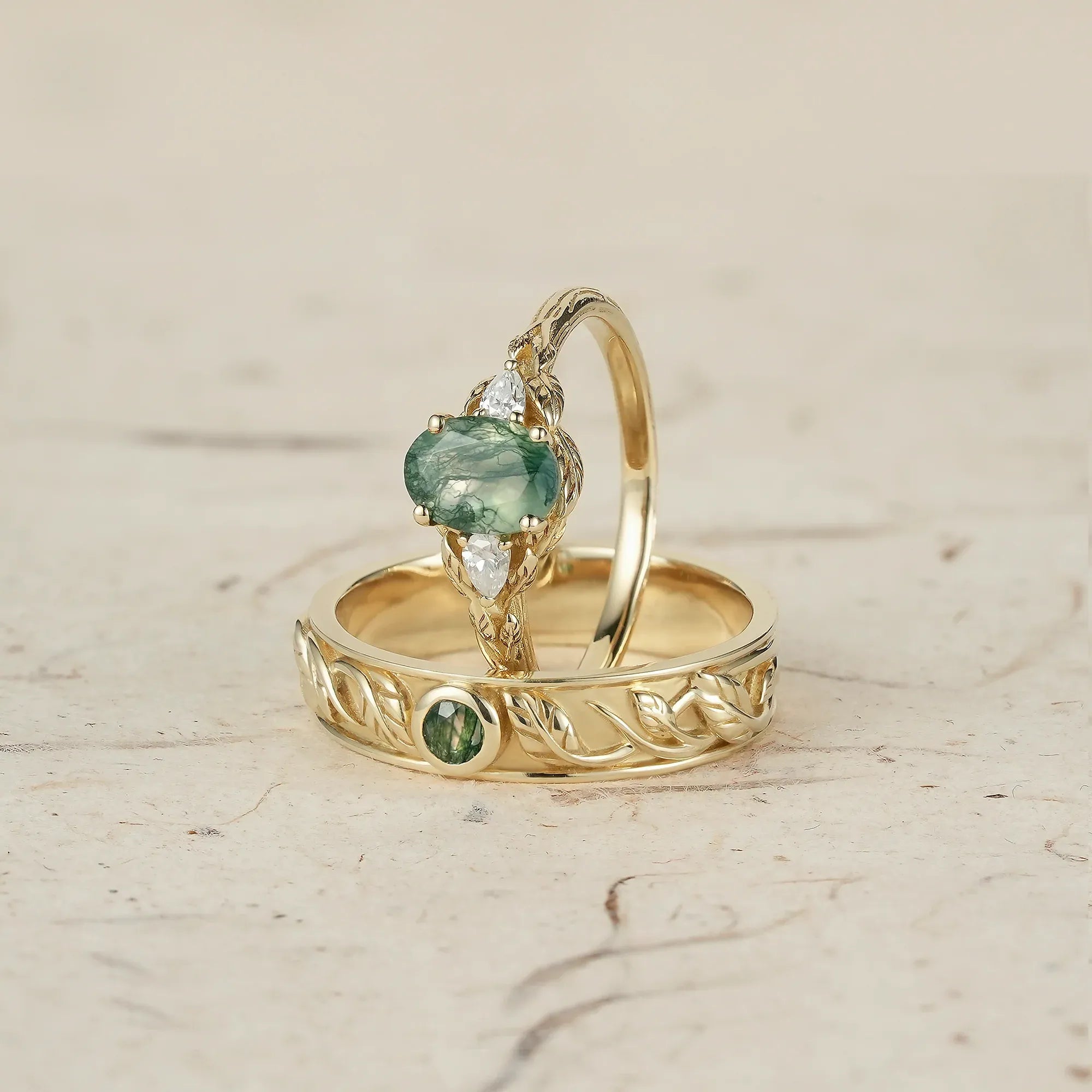 Moss Agate Couple Rings - Timeless Love - GemsMagic
