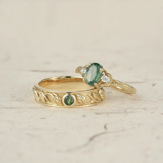 Moss Agate Couple Rings - Timeless Love - GemsMagic