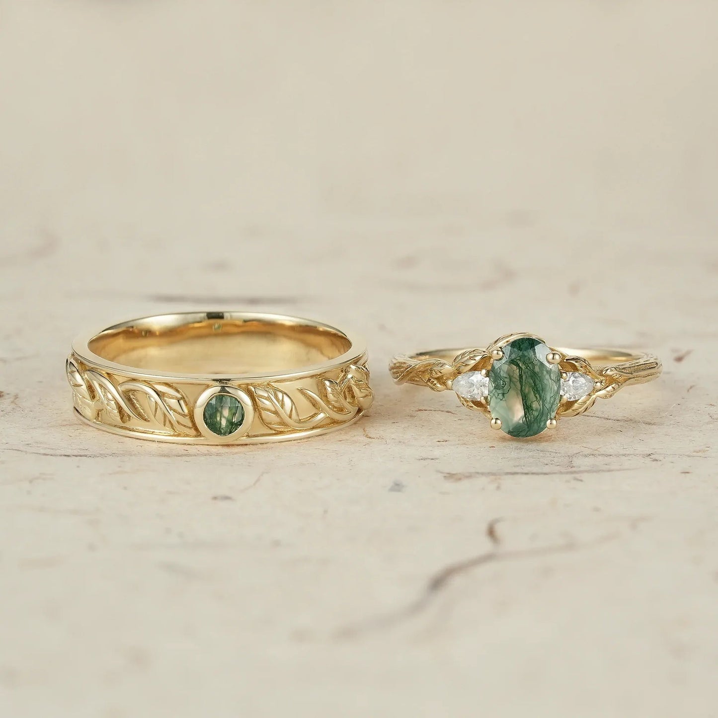 Moss Agate Couple Rings - Timeless Love - GemsMagic