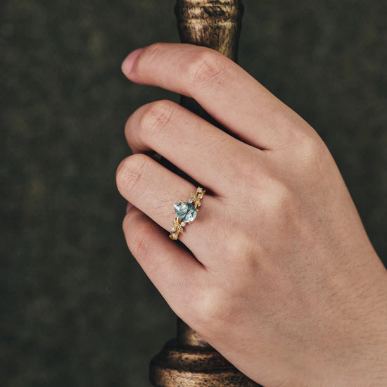 Moss Agate Leaf Engagement Ring - GemsMagic - GemsMagic