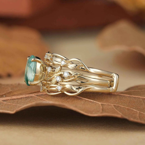 Moss Agate Leafy Enhancer Ring Set 2pcs - Aya - GemsMagic