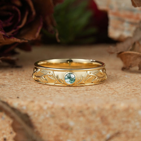 Moss Agate Nature Inspired Men's Ring Stag Men's Band - GemsMagic