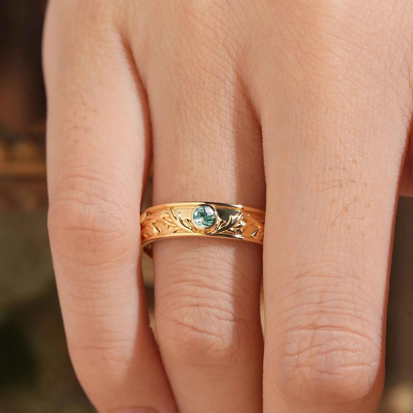 Moss Agate Nature Inspired Men's Ring Stag Men's Band